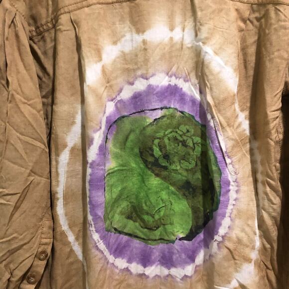 We The Free Ying Yang Graphic Boho Oversized Button Up Top Earth Combo XS - Picture 10 of 11